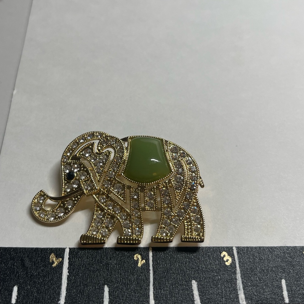 Gold and Green Elephant Brooch